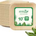 ECOLipak 10 Inch Compostable Palm Leaf Plate Like Bamboo Plate, 50 Pack Disposable Biodegradable Plates Suitable for Party, Dinner