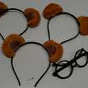 3 Chipmunk Headbands and 1 Round EyeGlasses Frame Bear Ears with Non-Lens Glasses