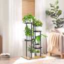 iDavosic.ly 4 Tier Plant Stand Indoor Outdoor, Tiered Corner Multiple Flower Pot Holder Shelf, Metal 30 Inch Tall Display Rack for Patio Porch Living Room Garden Balcony, Modern Black & Rustic Brown