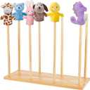 FINGERINSPIRE Wooden Puppet Stands (Holds up to 8 Puppets) Natural Wood Color Education Wood Puppet Tree Doll Puppet Display Holder Anti Crush Hand Puppets Storage Rack Puppets DIY Craft Displays