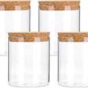 Airtight Glass Storage Containers with cork Lid, for Kitchen Pantry Organization and Storage jarIdeal for Coffee Beans Snacks Flour Cereal Sugar Tea 16oz. (Circular 3.9 * 3.3in*4pcs)
