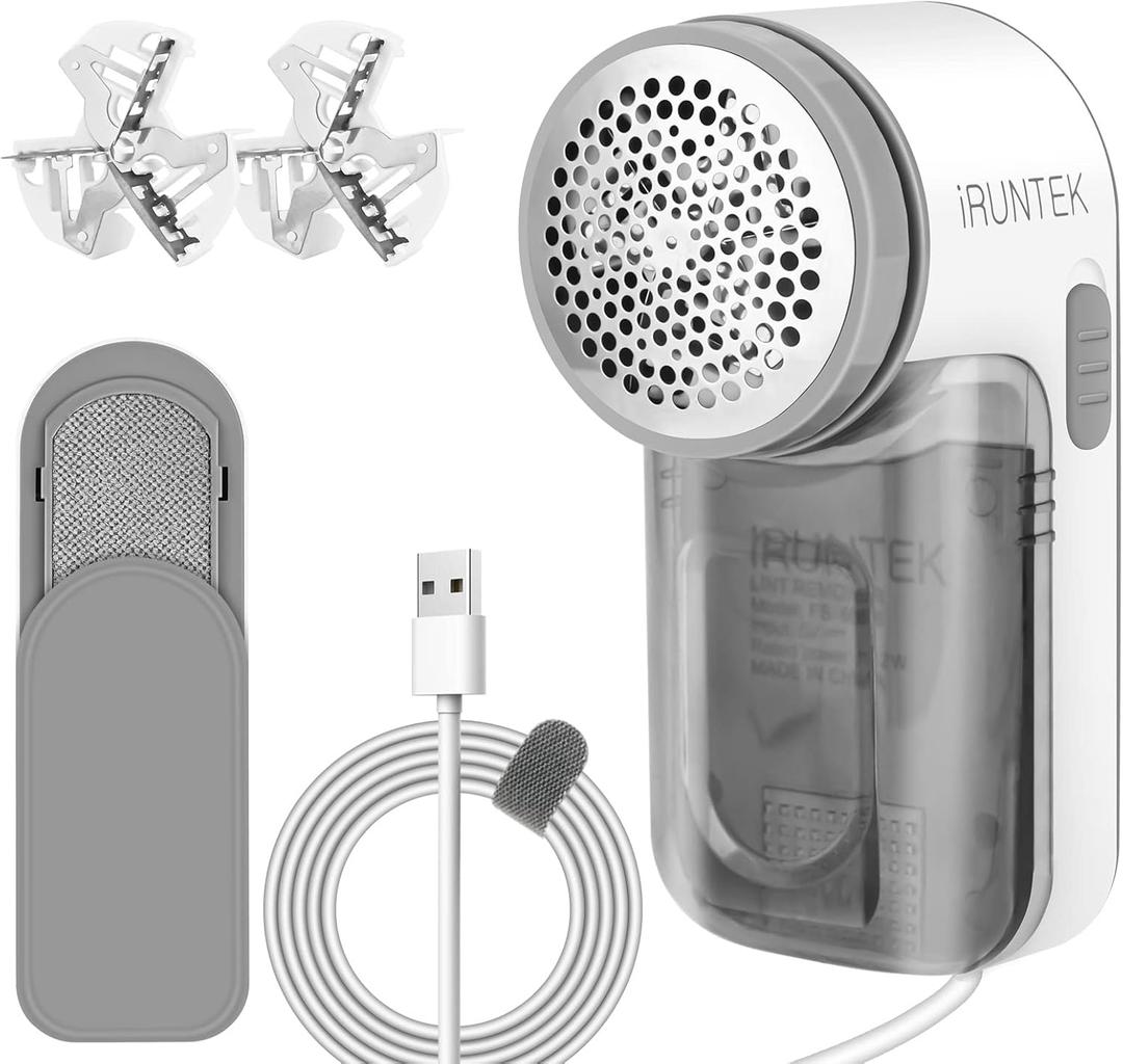 iRUNTEK Fabric Lint Remover Wired Use, Plug-in Lint Shaver and Lint Brush 2 in 1, Sweater Defuzzer Remove Fuzz, Lint Balls, Pills, Bobbles from Clothes, Furniture, Carpet, Couch (Not rechargeable, Wired use, Gray & White)
