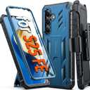 FNTCASE for Samsung Galaxy S25-FE Case: Military Grade Rugged Cell Phone Cover with Kickstand & Holster | Shockproof TPU Protection Bumper Matte Textured Design for Galaxy S25 FE Cases 6.7inch - Blue