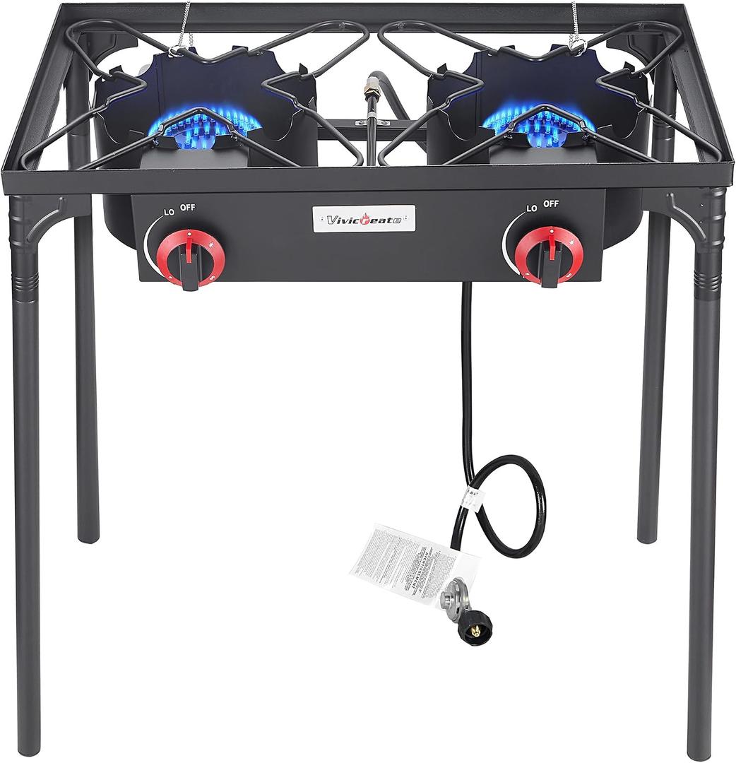 Vivicreate Low Pressure Propane Gas Outdoor Camping BBQ Grill Stove Burner Estufas de Gas para Cocinar Afuera Es gas propano Regulator automatic ignition, 28"L x 20"W x 28"H