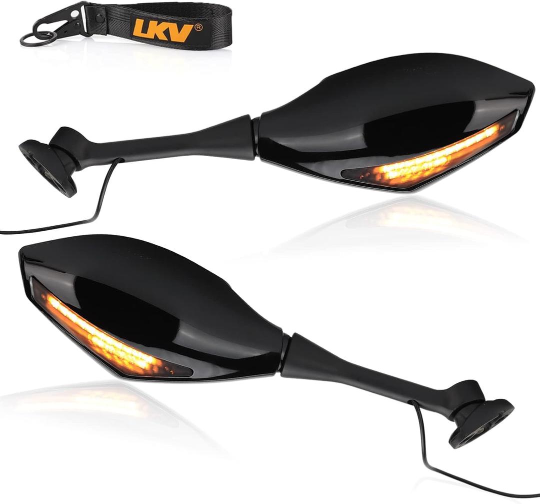LKV Motorcycle Rear View Mirrors with Turn Signals LED Compatible with Honda CBR250R CBR300R CBR500R CBR600RR CBR600 F4 F4I CBR1000RR Rear Mirror Replacement (Black)