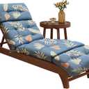 EverPine Outdoor Chaise Lounge Chair Cushion 74.4 x 22.8 x 4.7 Inch, Patio Lounge Chair Replacement Cushion with Ties, Thick Cotton Pool Recliner Cushion for Outdoor Furniture (Blue Leaves)