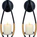 Wall Sconce Candle Holder Black Wall-Mount Metal Candle Holders Hanging Iron Wall Candle Sconce Holder and use Hemp Rope Decoration,for Home,Living Room, Bathroom, Dining Room, Set of 2
