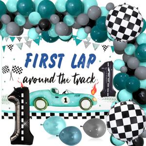JeVenis 25 PCS Vintage Car First Lap Around The Track Decorations For Boys' Birthday Party