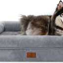 XL Orthopedic Dog Bed for Large Dogs, Big Waterproof Dog Bed with Removable Washable Cover, 4-Sides Removable Bolster Pet Couch Sofa with Non-Slip Bottom, Grey (45.0"L x 35.0"W x 7.5"Th)