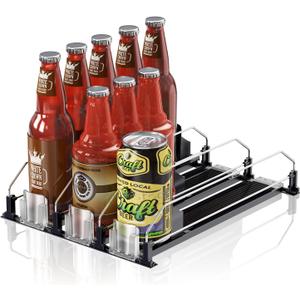 Drink Organizer for Fridge,12oz 16oz 20oz - Soda Can Dispenser for Refrigerator,Width Adjustable,Automatic Pusher Glide (Black, 15" D 3ROW, Holds 15 Cans)