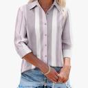 Women's Striped Button Down Shirts Linen Long Sleeve Dress Shirts Collared Blouses Business Casual Outfits Tops size L