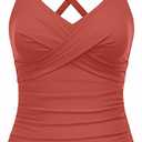 Women Tankini Bathing Suit Top - Twist Front V Neck Swim Top Only Cross Tummy Control Swimsuit 2025 M Brick Red