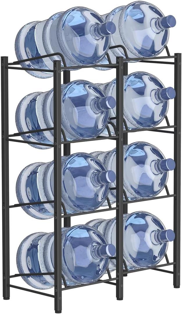 mocomax 5 Gallon Water Jug Holder, Detachable Water Bottle Holder for 8 Bottles, 4 Tier Heavy Duty Water Jug Stand, Water Dispenser Rack for Home, Gym, Kitchen, Office, Black
