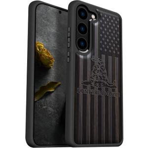 Carveit for Galaxy S23 Wood Case Natural Wood Black Soft TPU Protective Cover Compatible with Samsung S23 Gadsden Flag-Blackwood | Shockproof, Unique, Classy, Wooden Design