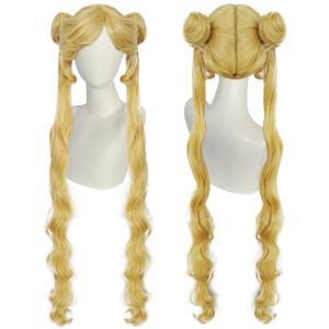 Ebingoo Blonde Wig for Girls with Two Ponytails Sailor Moon Wig + Wig Cap Long Blonde Pigtails Wigs with Buns for Women Cosplay Wig for Halloween Costume Party