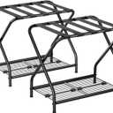 Luggage Rack, Set of 2, Suitcase Stand with Storage Shelf, Foldable Metal Luggage Holder for Guest Room, Bedroom, Hotel LR-BK-2 (Black)