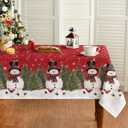Horaldaily Christmas Tablecloth 6084 Inch Rectangular, Winter Snowman Trees Red Washable Seasonal Table Cover for Party Picnic Dinner Decor