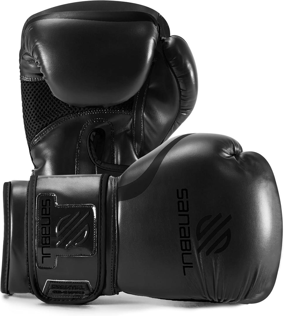 Sanabul Essential Gel Boxing Gloves for Men & Women, Kickboxing MMA, Muay Thai Gloves and Heavy Bag Training Punching & Sparring (10 oz, AllBlack)