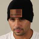 Dad Gifts American Flag Leather Beanie Hat for Dad from Daughter Christmas Stocking Stuffers Birthday Funny Gifts Ideas Stuff (Black)