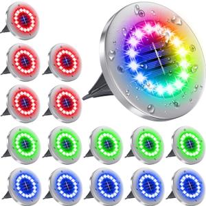 NFESOLAR 16 Pack Solar Lights Outdoor, 16 LEDs Multi-Color Solar Ground Lights Waterproof Landscape Light for Pathway Garden Walkway Driveway Yard Decorations