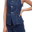 acelyn Womens Business Casual Outfits 2 Piece Denim Set Sleeveless Blazer Vest & Short Set Jeans Two Piece Outfits (Medium, Dark Blue)