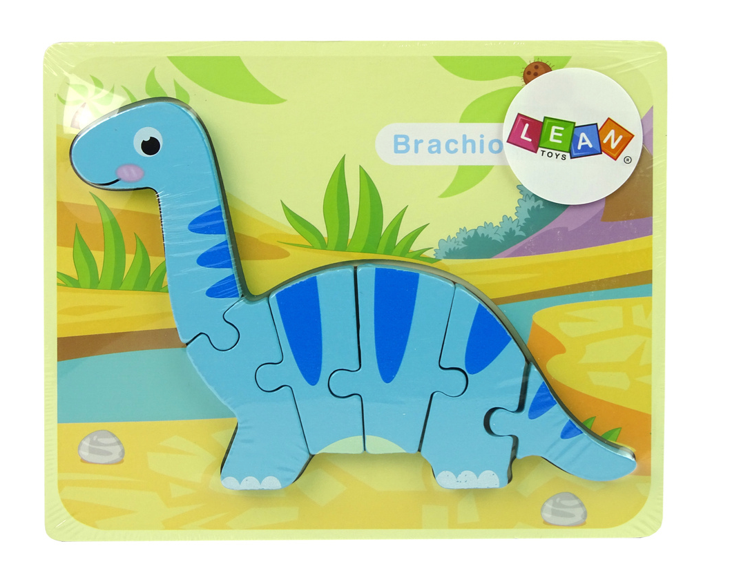 Wooden Puzzle Dinosaur Brachiosaurus Blue, 3 Pack