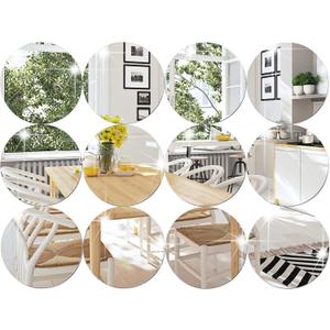 Weysat 12 Pcs Acrylic Round Mirrors Candle Plate Set for Table Centerpieces 5 Inch Non Glass Self Adhesive Mirror Wall Stickers for Home Wedding Table Wall Decor