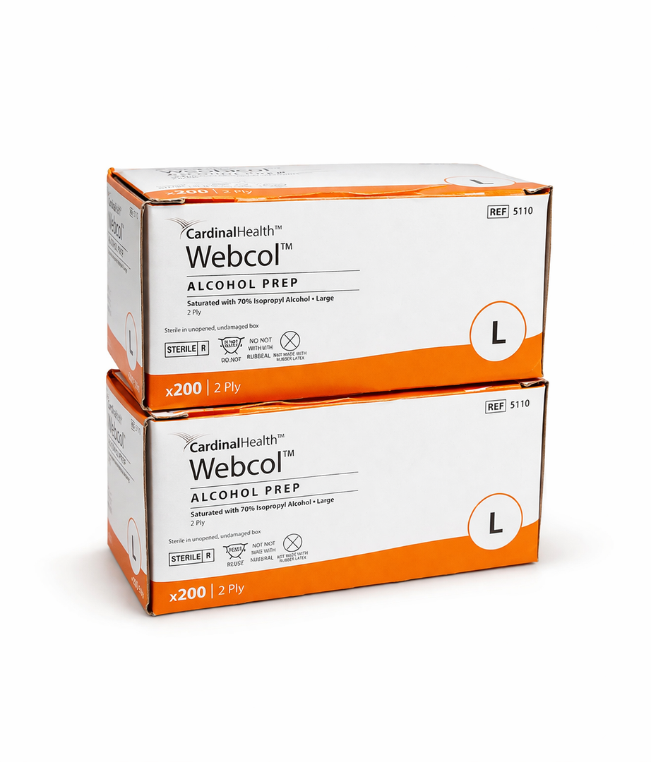 Webcol Alcohol Prep Pads, Large, Covidien 5110, 2PlySpecial Pack of 2 Boxes by Webcol, Original, 200 Count (Pack of 2)