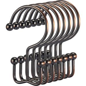 Goowin Shower Curtain Hooks, 12 Pcs Shower Curtain Rings, Durable Shower Curtain Rings Rust Proof, Double Glide Shower Rings for Curtain, Simple Shower Hooks for Shower Curtain & Liner, Bronze