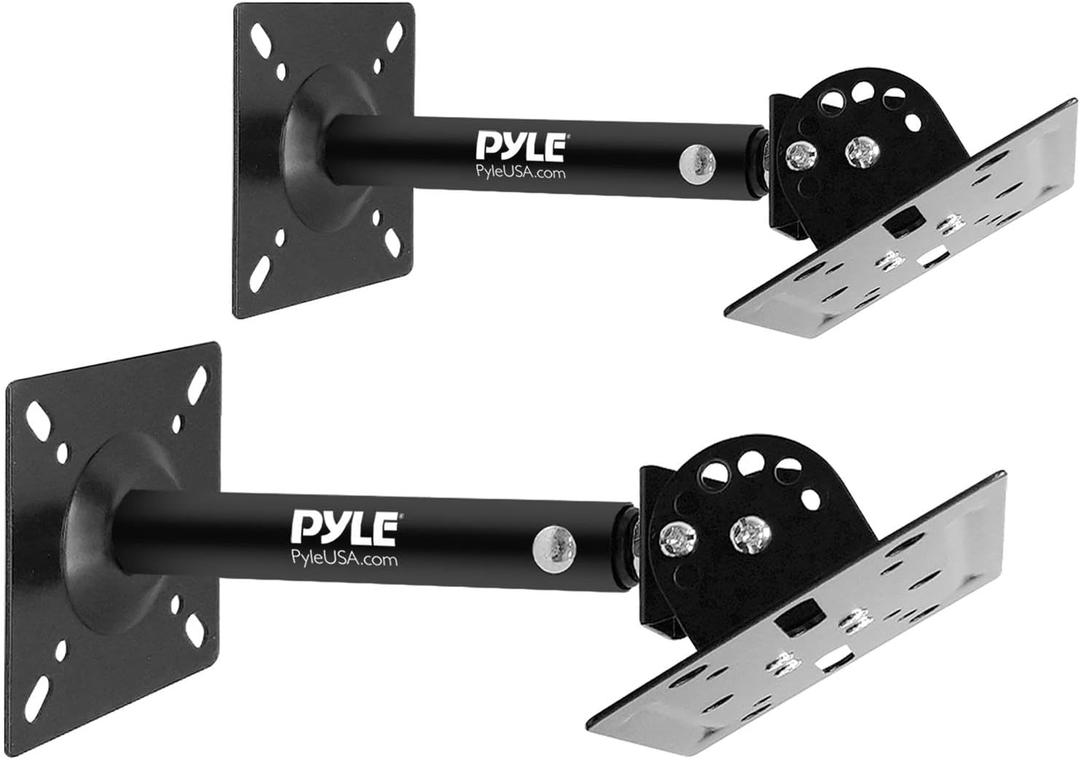 Pyle Universal Speaker Mounting Bracket - Ceiling & Wall Speaker Mount with Adjustable Swivel Tilt, 13.4" Retractable Telescopic Arm, 75 lbs Max Load - Ideal for Home Surround Sound Systems (Pair)