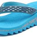ONCAI Women's Wedge Flip Flops with RhinestoneRecovery Dressy Walking Sandals for Women with Comfortable Arch Support Cushion Yoga Mat Summer Rubber Soles(US Size 5-11) (Blue)