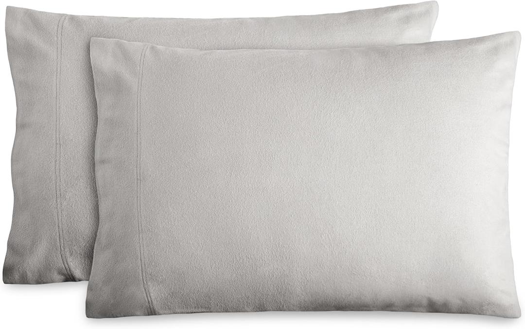 Bare Home Flannel Standard Pillowcases Set of 2-100% Cotton - Velvety Soft & Cozy - Double Brushed Heavyweight Flannel Pillowcases (Standard Pillowcase Set of 2, Light Grey)