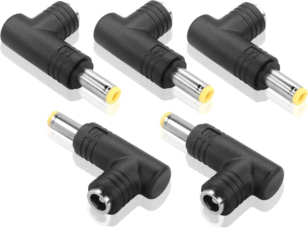GINTOOYUN DC Power Connector Adapter 90 Degree Angle 5.5mm x 2.5mm Male Plug to 5.5mm x 2.5mm Female Jack Coupler Converter for Laptop Portable Power Source CCTV Camera Strip Lighting (5PCS)
