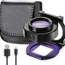 25X Loupe Magnifier with 6 Light, USB Rechargeable Three-Folding Desktop Portable Metal Eye Loupe Scale Sewing Magnifing Glass for Textile Optical Jewelry Tool Coins Currency