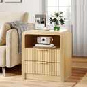 Decofy Fluted 2-Drawer Nightstand with Charging Station, Oak
Open Shelf, USB and Type C ports, Curved Profile, Gold Handles, 19.7'' Wood Bedside Table