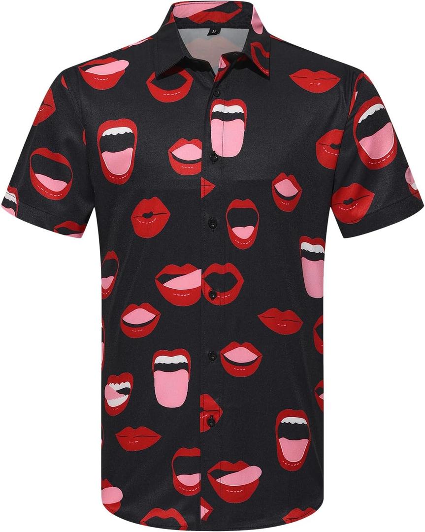 Men's Food Cars Print Shirts Hawaiian Short Sleeve Casual Tropical Funky Button Down Shirt (L)