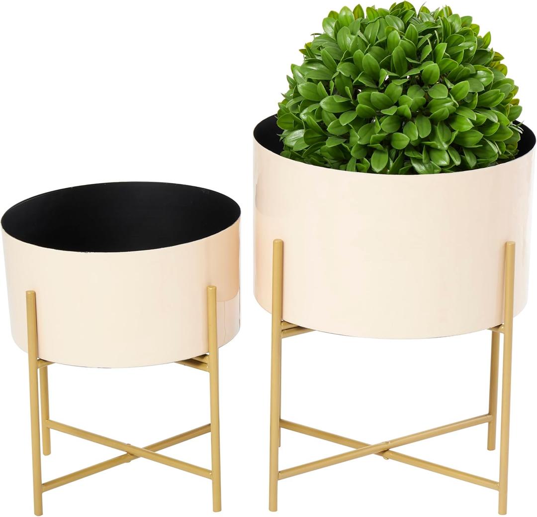 Deco 79 Metal Indoor Outdoor Planter Small Planter Pot with Removable Gold Stand, Set of 2 Planters 12", 16"H, Pink