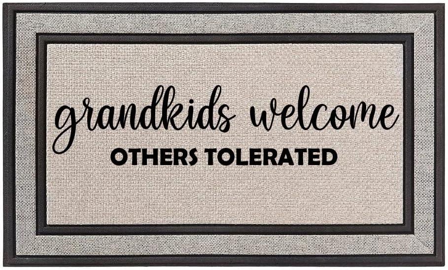 Daylor Outdoor Indoor Doormat 18" x 30" Gray/Beige/Black Rubber Backed Door Mat Grandkids Welcome Others Tolerated Funny Granparent Grandma Grandpa
