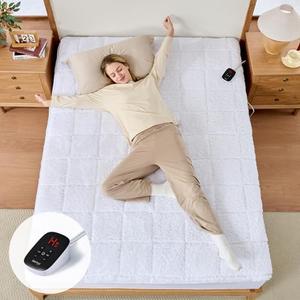  Bearhug Electric Heated Mattress Pads Full Size 5475 Sherpa Bed Warmer with 16 Deep Pocket 10 Heat Settings 12-Hour Timer Machine Washable White : Home & Kitchen