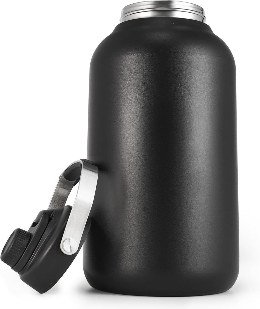 One Gallon Water Bottle, 128 oz Stainless Steel Insulated Water Bottle For Hot & Cold Drinks, BPA-Free, Wide Mouth, Leak-Proof Big Water Jug With Handle For Sports, Travel, Hiking & Camping, Black