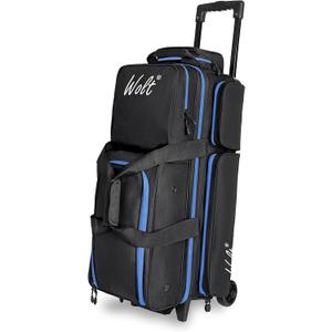 WOLT 3 Ball Bowling Bags with Wheels,Bowling Ball Bag 3 Ball Roller with Separate Shoe Compartment and Accessory Pocket, Retractable Handle Extends to 38 (Black+blue)