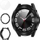 Suoman 3 in 1 for Samsung Galaxy Watch 6 Classic 47mm Case, HD Tempered Glass Screen Protector, All-Around Protective TPU Bumper Cover- Black