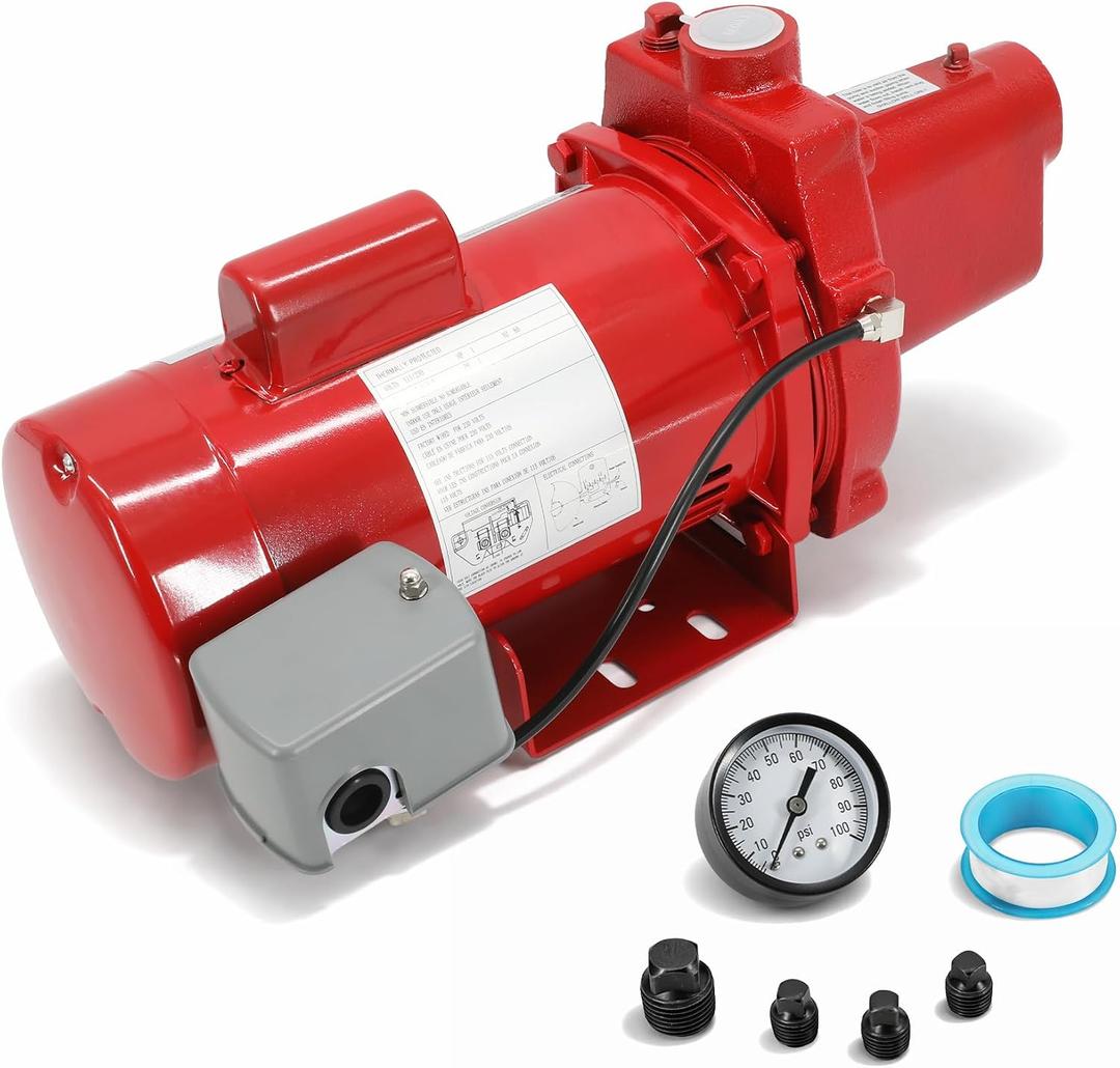 602208 Cast Iron Shallow Well Jet Pump, 1 HP 23 GPM 115/230V Dual Voltage, RJS-100-PREM Shallow Well Jet Pump for Home, Irrigation & Agriculture