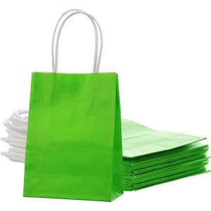 AWELL Small Green Paper Bag with Handle Party Favours Bag 6x4.5x2.5 inch for St.Patrick's Day Wedding Birthday Recycled Bag, Pack of 24