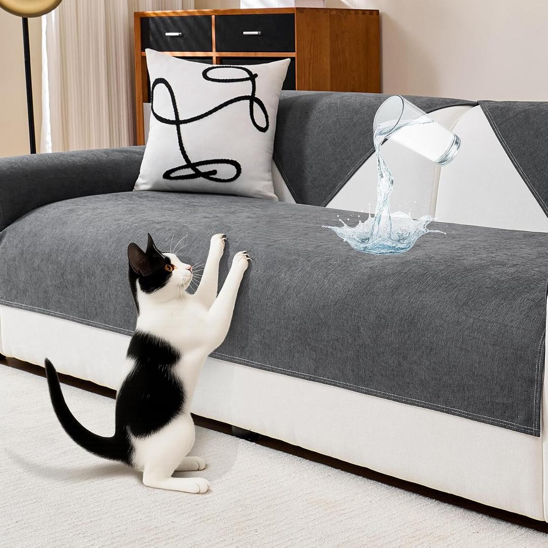 Deep Dream Waterproof Couch Cover, Washable Sectional Sofa Cover, Non Slip Couch Cover for Dogs, Sofa Slipcovers for 3 Cushion Couch Sofa L Shaped Couch Protector Covers (Dark Grey,1 PCS 36" x 71")