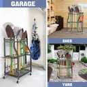 WALMANN Garden Tool Organizer with Wheels, Rakes/Shovels/Yard Tools Stand Large Capacity, Freestanding Tool Rack for Garage, Garden, Shed, Indoor/Outdoor Long-Handled Tools Rolling Cart, Black 22.5"D x 15.5"W x 33"H
