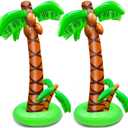 2 Pack Inflatable Palm Trees with Exclusive Two Trunks, 5.5Ft Blow Up Palm Tree Luau Hawaiian Tropical Theme Birthday Indoor Party Decoration, Outdoor Summer Beach Pool Party Supplies Photo Prop Decor