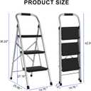 3 Step Ladder for Kitchen Step Stool, Lightweight Folding Step Stool with Curved Safety Handrail, Auto-Lock Mechanism & Non-Slip Wide Pedals, Slim&Foldable for Home Indoor (Silver）