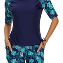 Tournesol Women's Two Piece Rash Guard Short Sleeve Swim Shirts UPF 50+ Built in Bra Swimsuit with Boyshorts with Pockets S