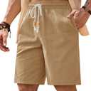 VOGSTART Men's Casual Cotton Shorts Drawstring 8 Inch Summer Vacation Shorts with Pockets, Brown, M